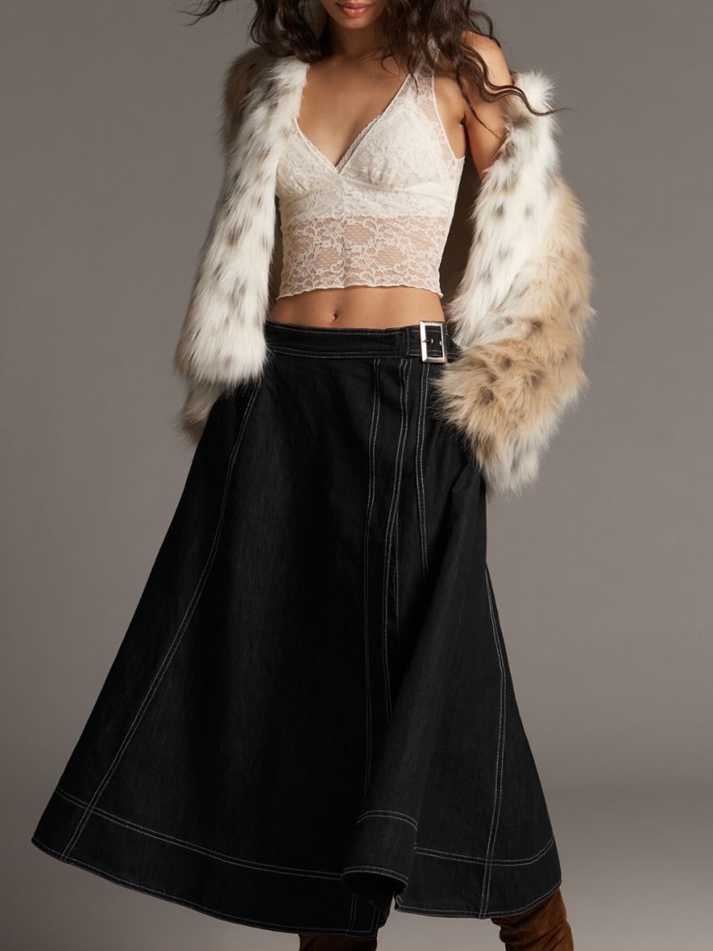 Pilcro side-slit Denim a-line Midi skirt